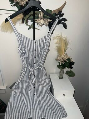 Old Navy Blue and White Striped Button-Front Midi Dress